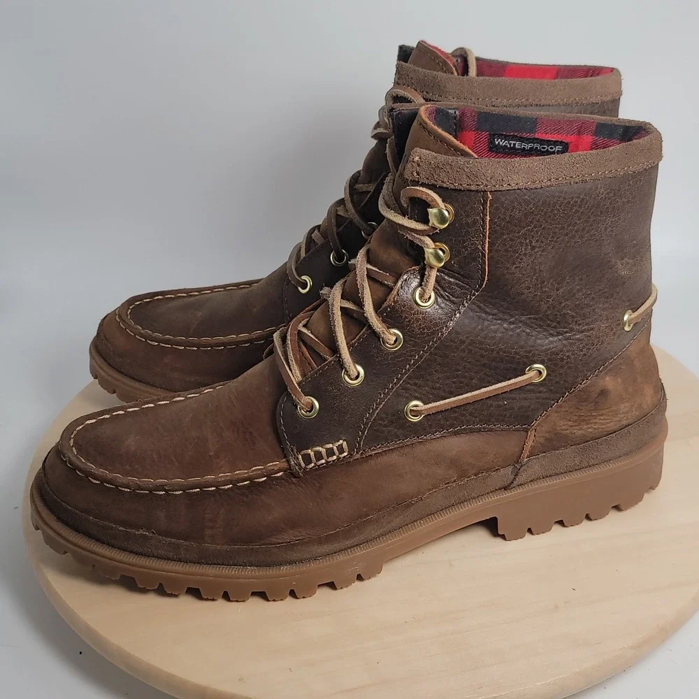 Sperry AO Lug Boots Leather Men's US8 Brown Waterproof Chelsea Size 10.5